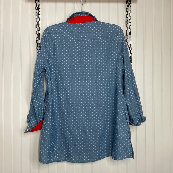 Jack b. quick Women’s Blue Polka Dot Sequined Holiday Button Blouse Size S - Picture 8 of 10